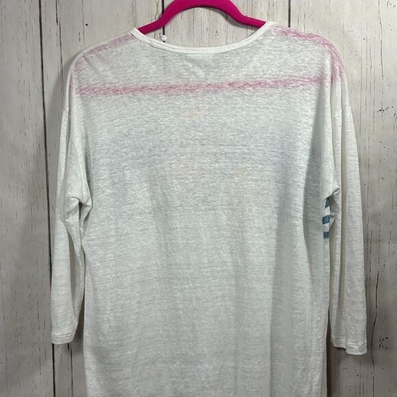 J Jill Love Linen Three Quarter Sleeve Floral White Lightweight Summer Top - Picture 13 of 14